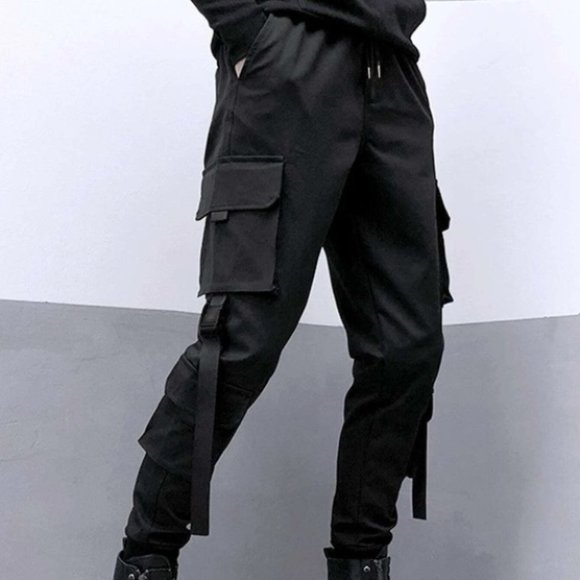 undefined Other - Casual Black Men's Drawstring Cargo Pants